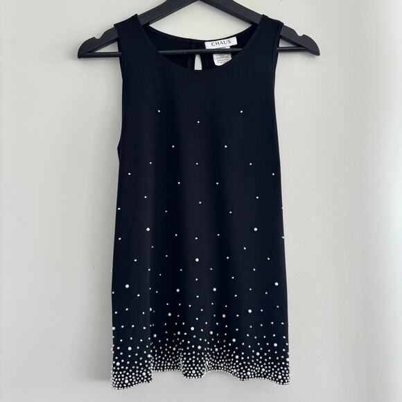 CHAUS New York Sleeveless Black Pearl Top Keyhole Tank Sequin Size Medium - Picture 1 of 6